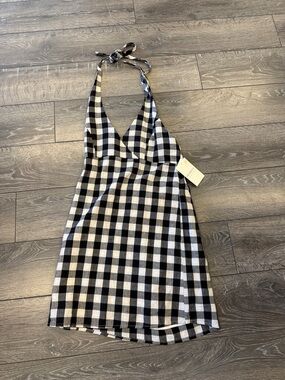Promesa Black and White Gingham Halter Mini Dress